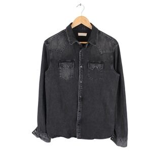AllSaints Denim Western Snap Button Shirt Black Washed Men's Size Small